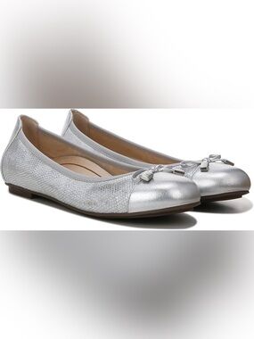 Vionic Spark Minna leather ballet flats in silver metal snake size 9